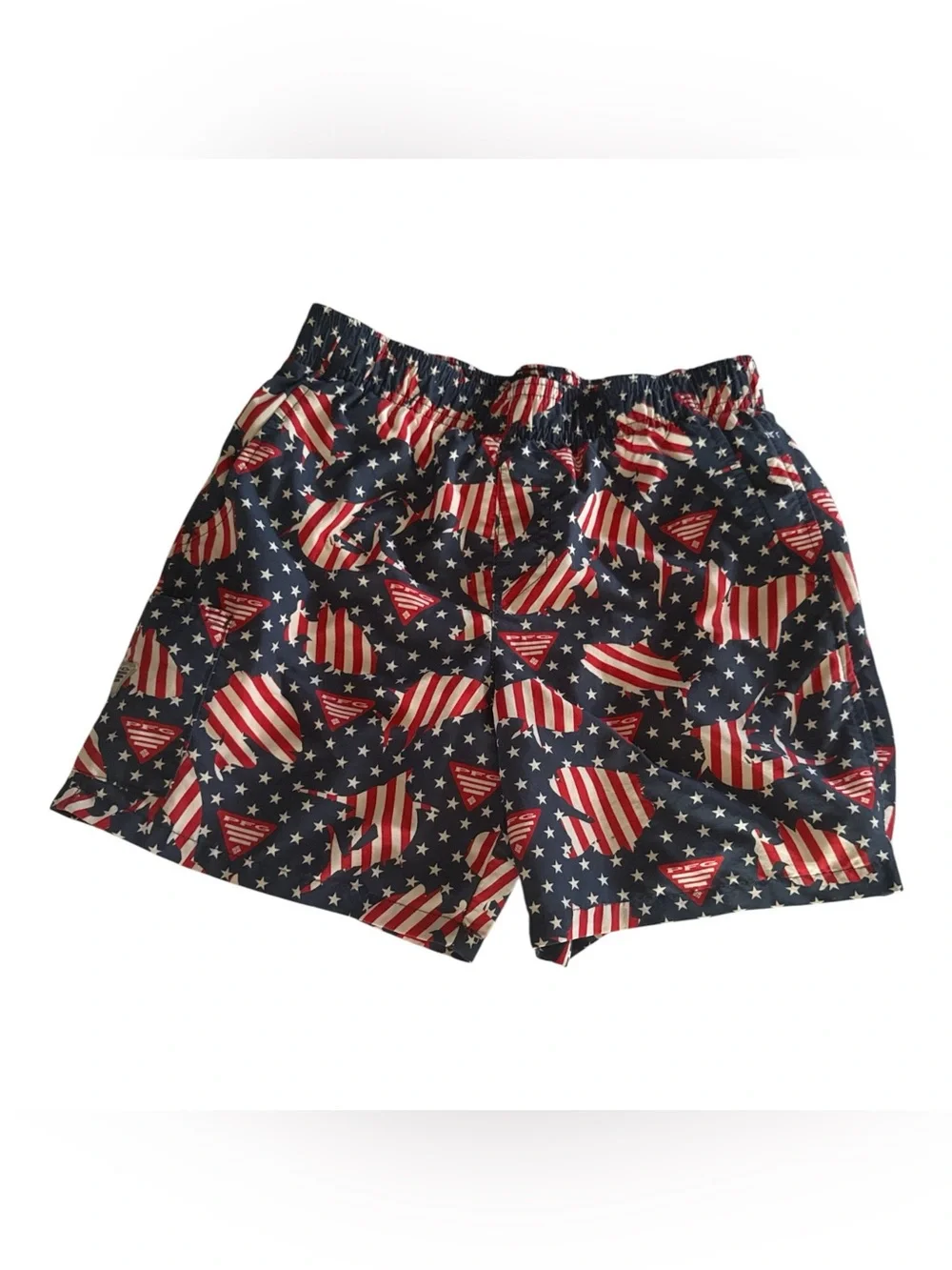 Columbia Boys Size 8 Navy Patriotic Flag Print Swim Shorts Swim Trunks Swimwear